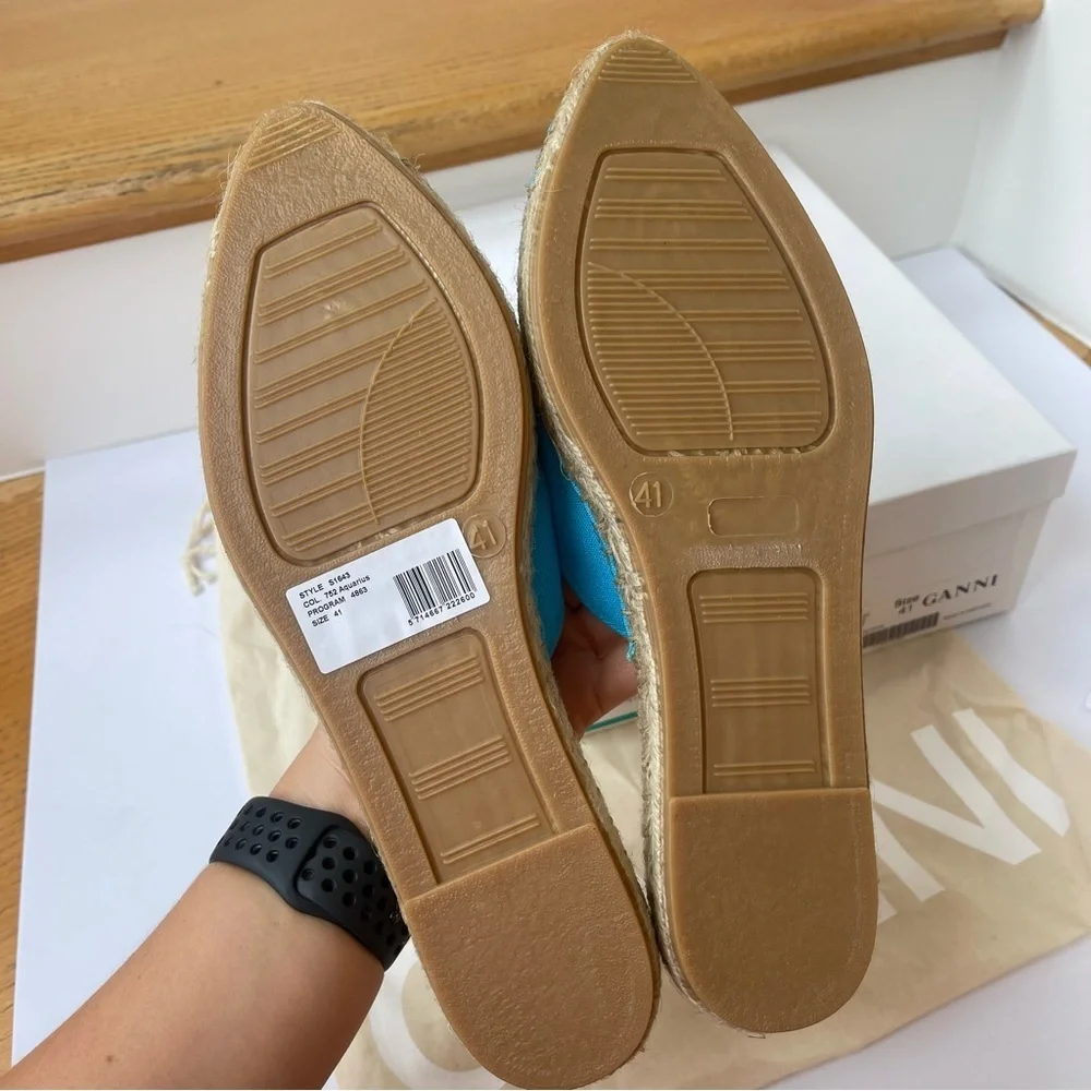 NWT Ganni embroidered espadrilles canvas aqua blue Aquarius starfish slippers